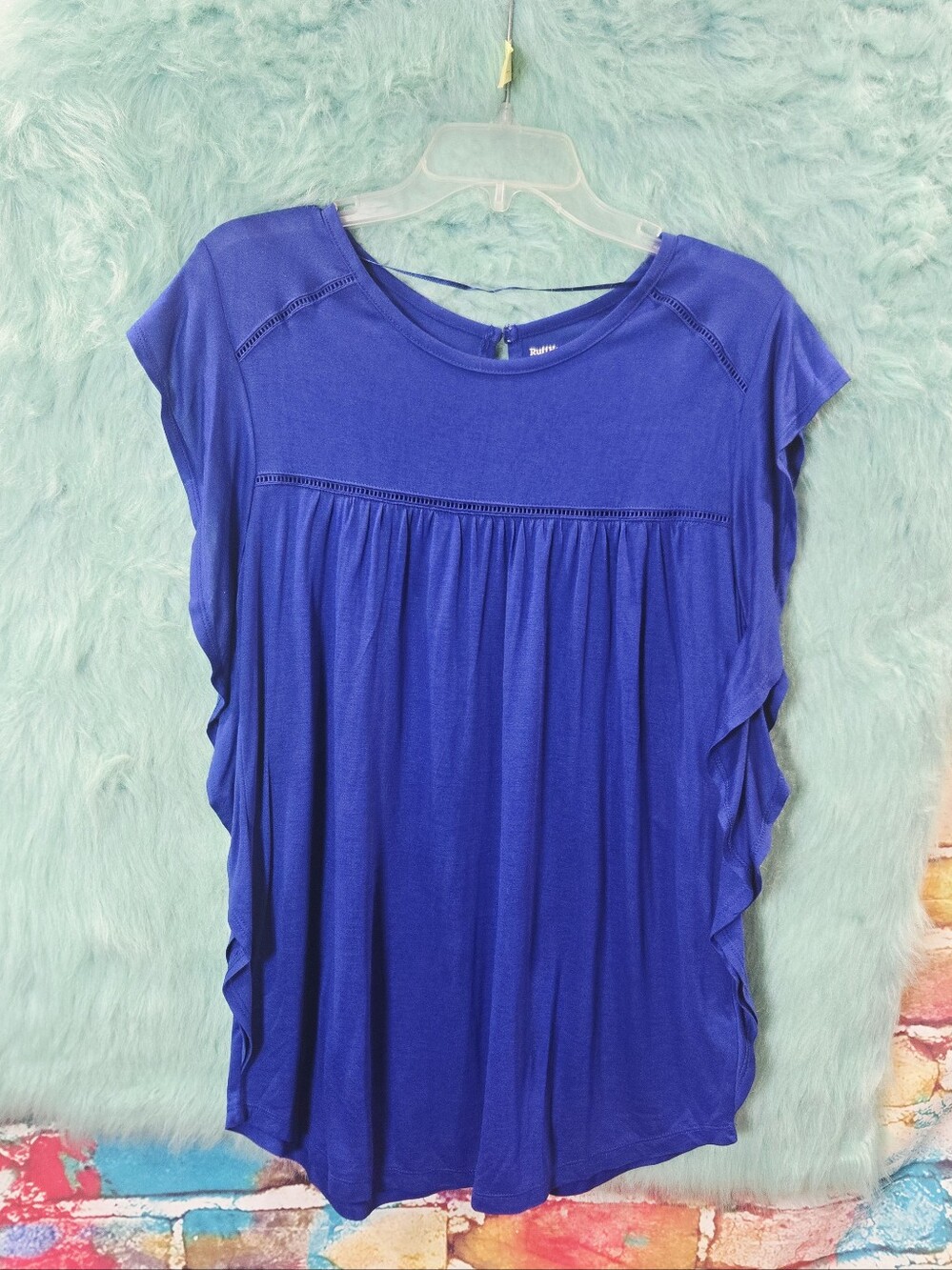 Ruff Hewn Blue Sleeveless Ruffle Top Size S